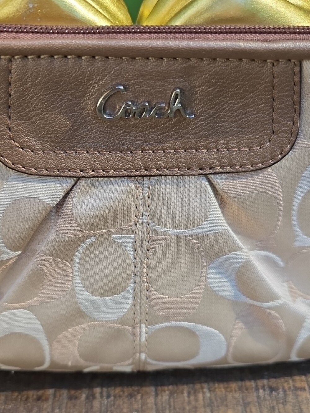 Coach Beige Signature C Sateen Wristlet - Picture 2 of 6
